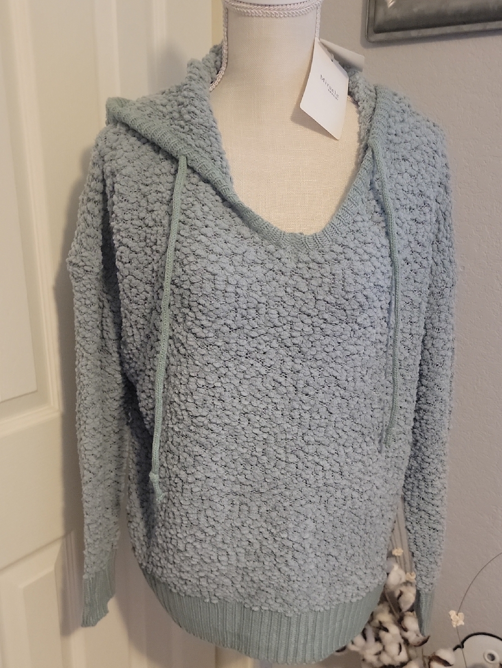 Miracle Popcorn Knit Hooded Pullover - Sage Green